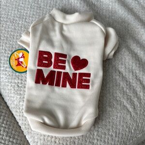 NWT Cream Dog Shirt with Red 'Be Mine' Text